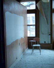 A student's desk in the courtroom.