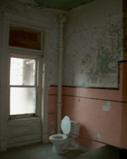 A restroom just off of the briefing room.