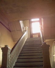 The grand staircase of the office area.
