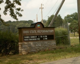 Ohio State Reformatory's sign at the end of Reformatory Road.