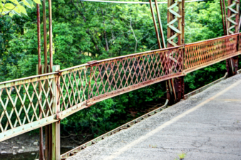This dented section of latticework guardrail may be where the accident took place in December 2000.