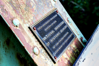 The bridge's National Register of Historic Places marker.