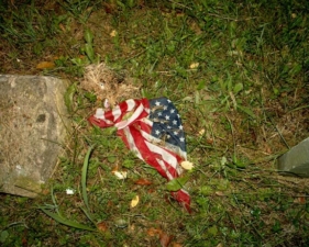 This U.S. flag had fallen to the ground.