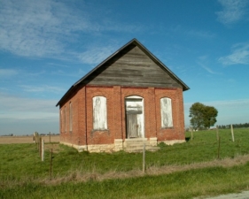 The front of the schoolhouse.