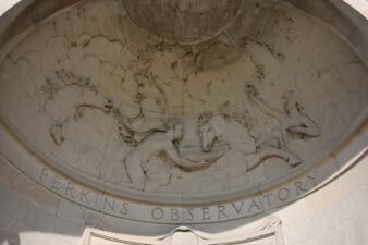 The frieze depicts the Greek god Helios watering horses after dragging the sun across the sky in a golden chariot.