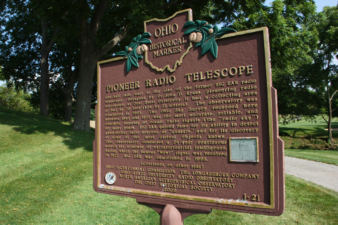 This nearby historical marker gives information about the Pioneer Radio Telescope that was once located behind Perkins Observatory.