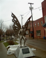 A statue of the infamous Mothman in downtown Point Pleasant, WV.