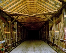 Walking back through the bridge from the south to the north.