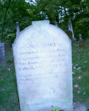 The tombstone of 3-year-old Emanuel Rarey, who died on February 27, 1826.