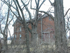 Looking through the trees at the west side of the house.