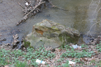 A large rock just outside the tunnel. A perfect place to sit down and fish.