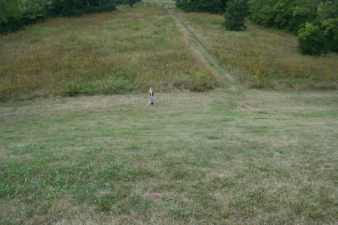 An OES member at the bottom of the mound.