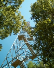 Looking up at the tower from our return visit in July 2003.