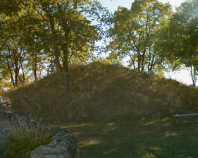 Shrum Mound as seen from the entrance to the park.