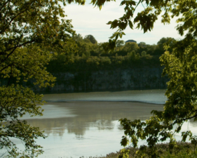 The old limestone quarry behind Shrum Mound.