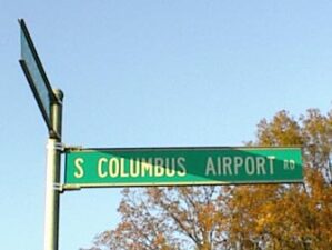 This road sign marked where the South Columbus Airport once stood. Part of the runway is now being used as a tractor trailer lot while another section has been developed into a neighborhood.