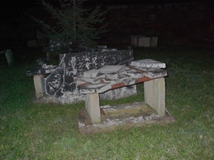One of the larger tombstones was mostly intact.
