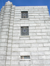 There were stained glass windows on either side of the crematory.