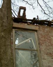 The outer ring of the chimney somehow remained intact.