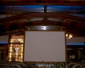 A projection screen added a modern touch to the bar.