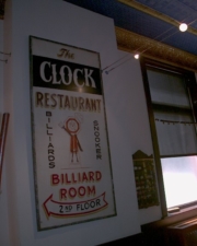 An old sign from when the place was known as "The Clock."