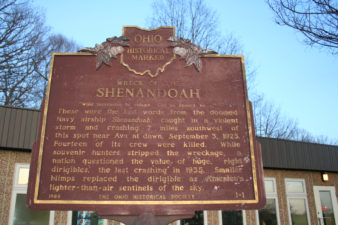 An Ohio Historical Marker located at the rest area along I-77 described the Shenandoah crash.