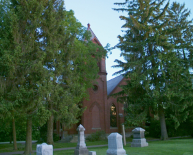 Wesley Chapel as seen from the adjacent cemetery.
