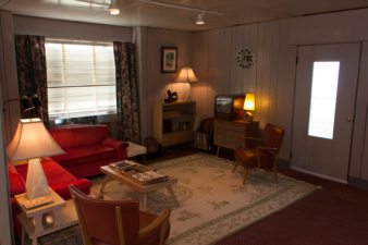 The living room area was restored to how it would have appeared in the 1950s.