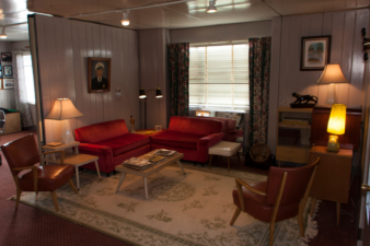 The view of the living room from just inside the front door.