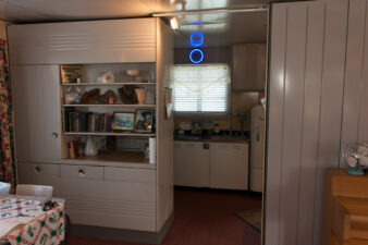 Looking from the dining area into the kitchen.