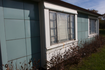 A closer look at the living room's bay window.