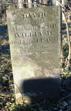 The tombstone for David Williams. He was only eight days old when he died on September 14, 1841.