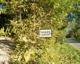 The sign for Wolfe Cemetery was at the bottom of the hill.