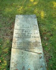 The tombstone for Christopher's wife Rhoda Wolf. She was the mother to ten children. She died at 61-years-old on May 9, 1845.
