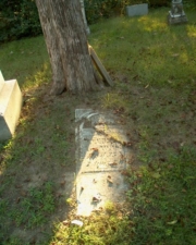 This tombstone had fallen to the ground.