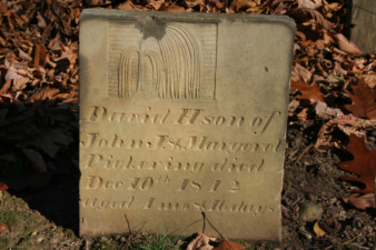 The grave marker of David Pickering. He was only four and a half months old when he died on December 10, 1842.
